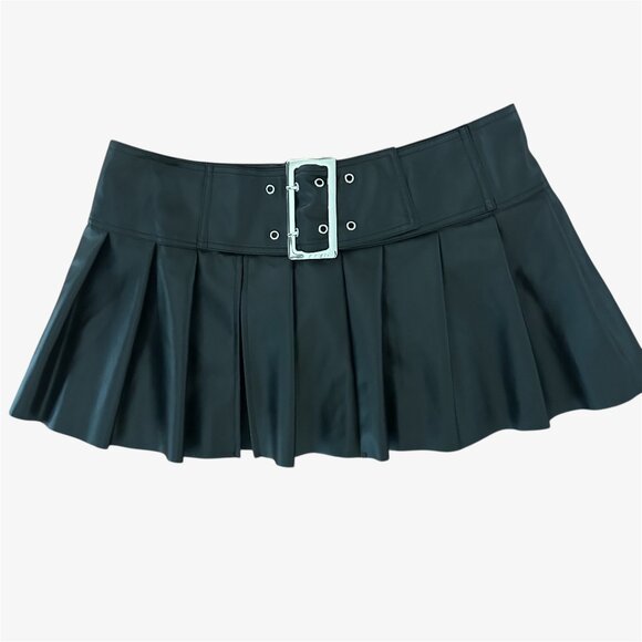 Gyaru Mini Skirt Kpop Aesthetics Pleated Faux Leather Mini Skirt Size Medium - Picture 2 of 14